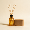 The Haven reed diffuser in amber glass with rattan reeds and gift box
