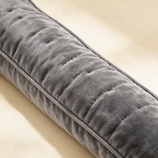 Close-up of The Draughtsman grey velvet quilted fabric