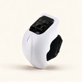 KneeEase smart knee massager in white with LED panel and strap
