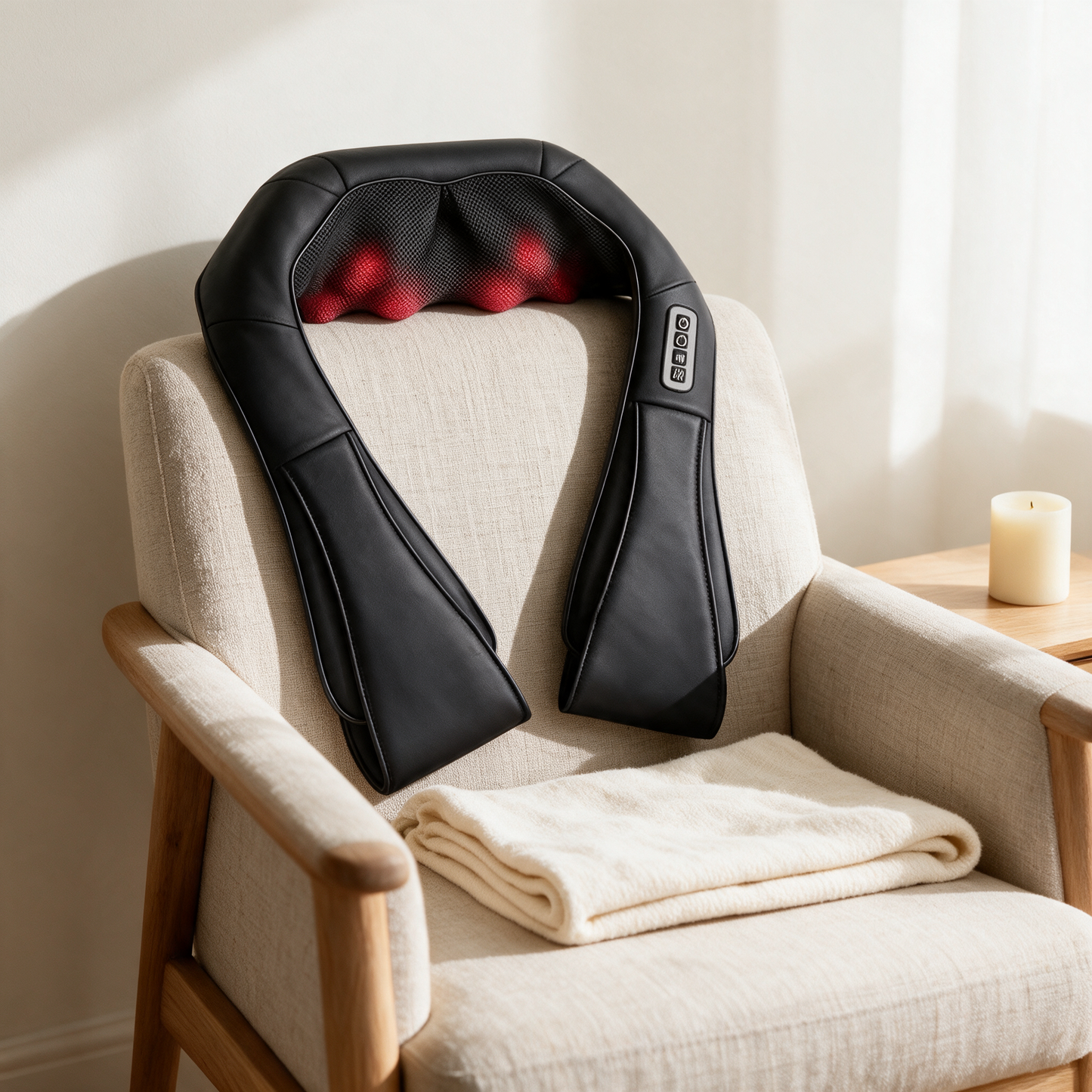ShiatsuEase draped over a linen armchair