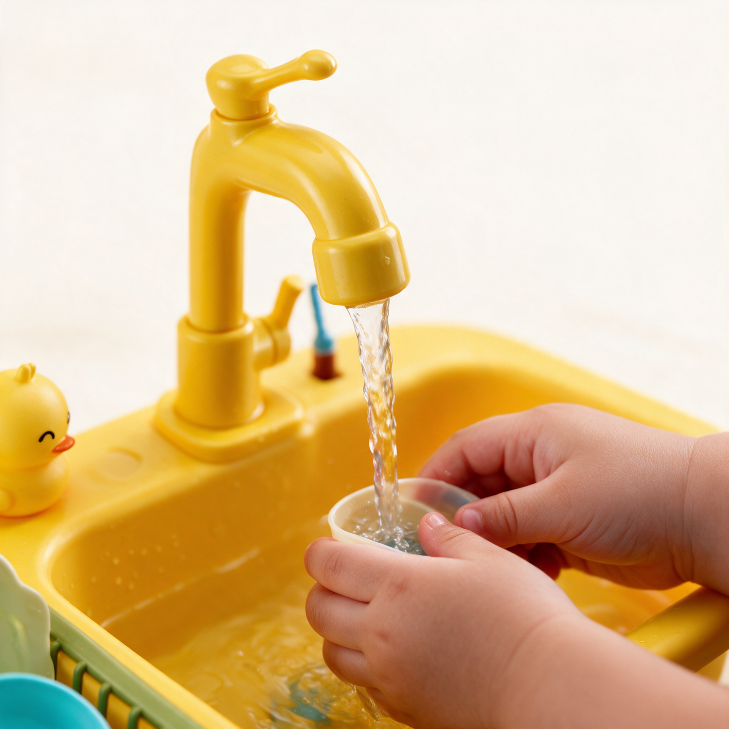 Close-up of the SplashChef tap running water