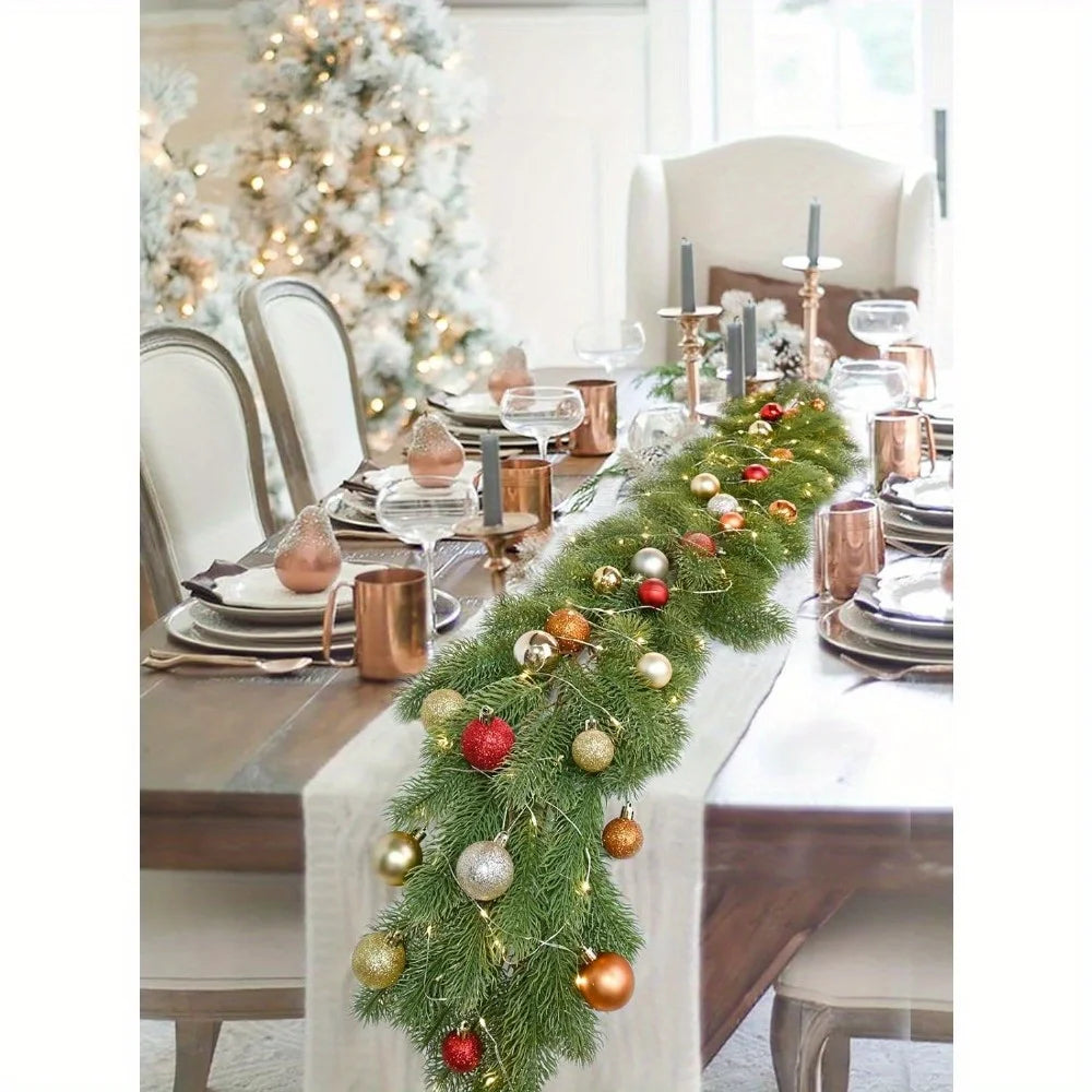 Dressed dinner table with the garland as centrepiece