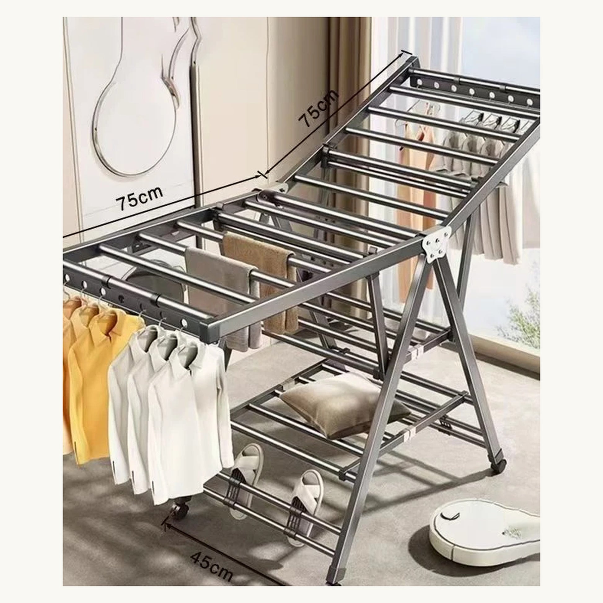 DryEase heated airer drying clothes indoors