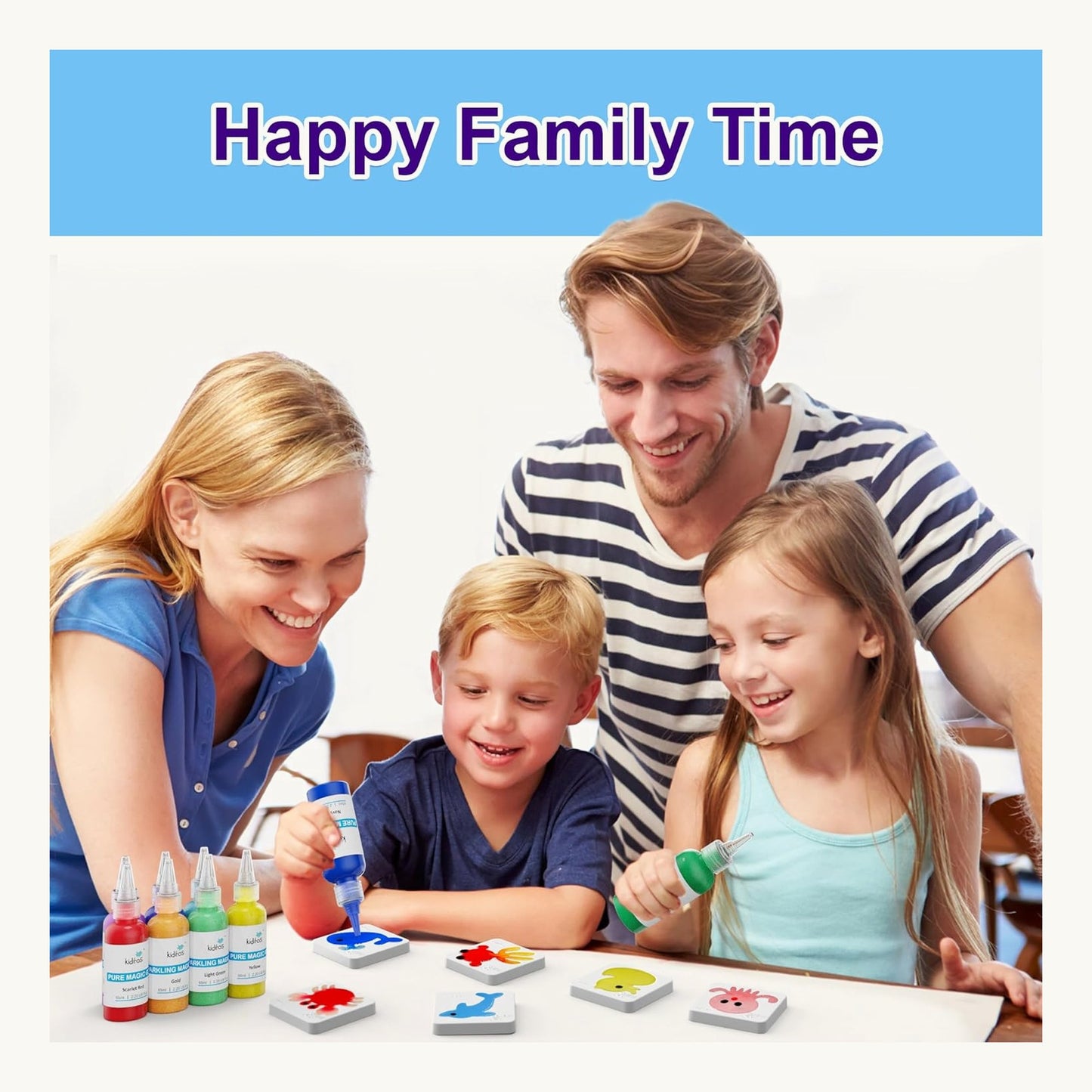 Family crafting magic water pets together
