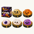 SpookySquish Halloween dumpling squishies in their round boxes