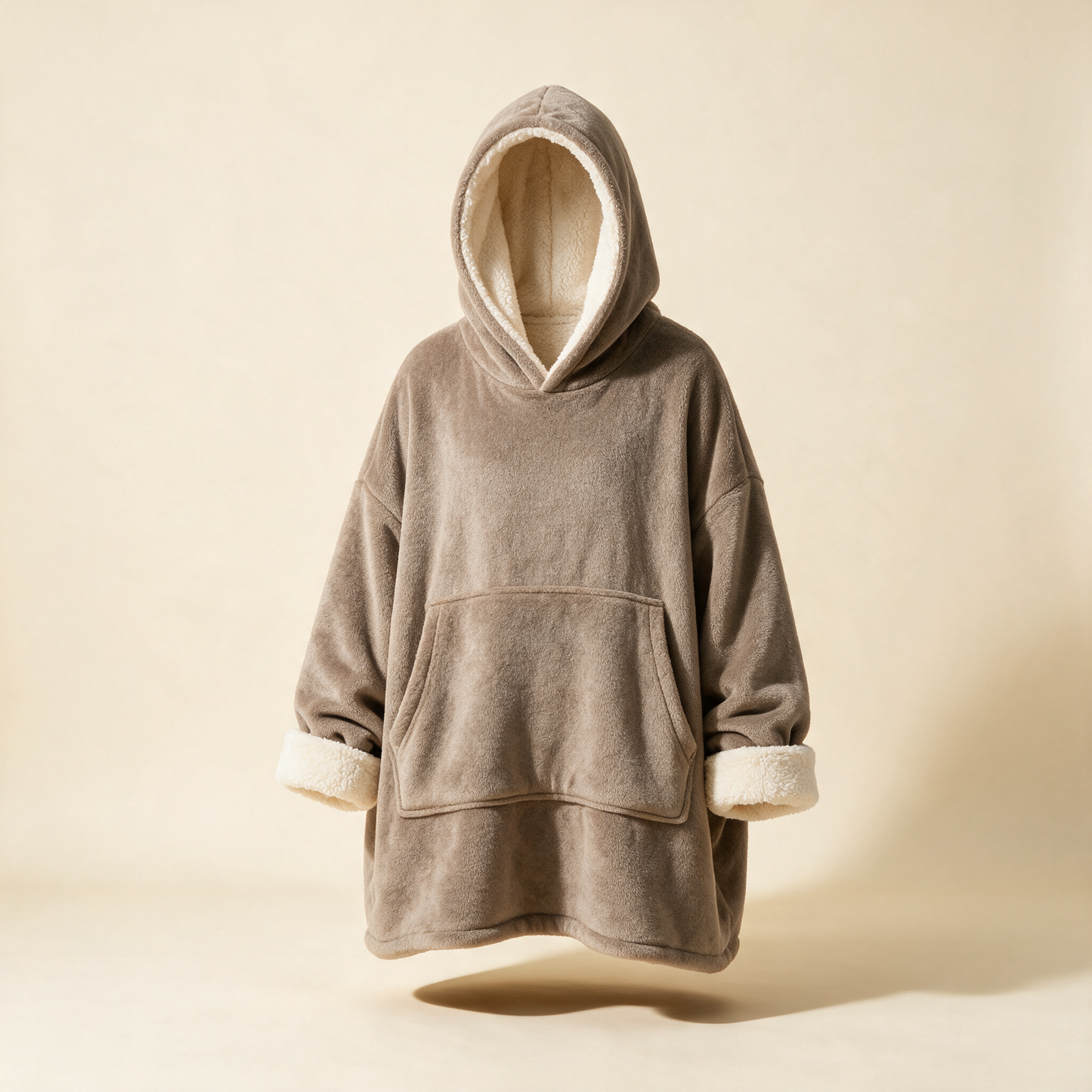 Taupe oversized hooded blanket hoodie with sherpa fleece lining