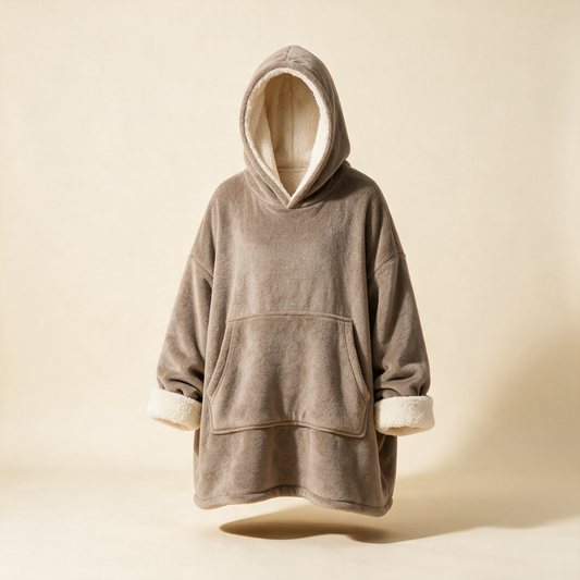 Taupe oversized hooded blanket hoodie with sherpa fleece lining