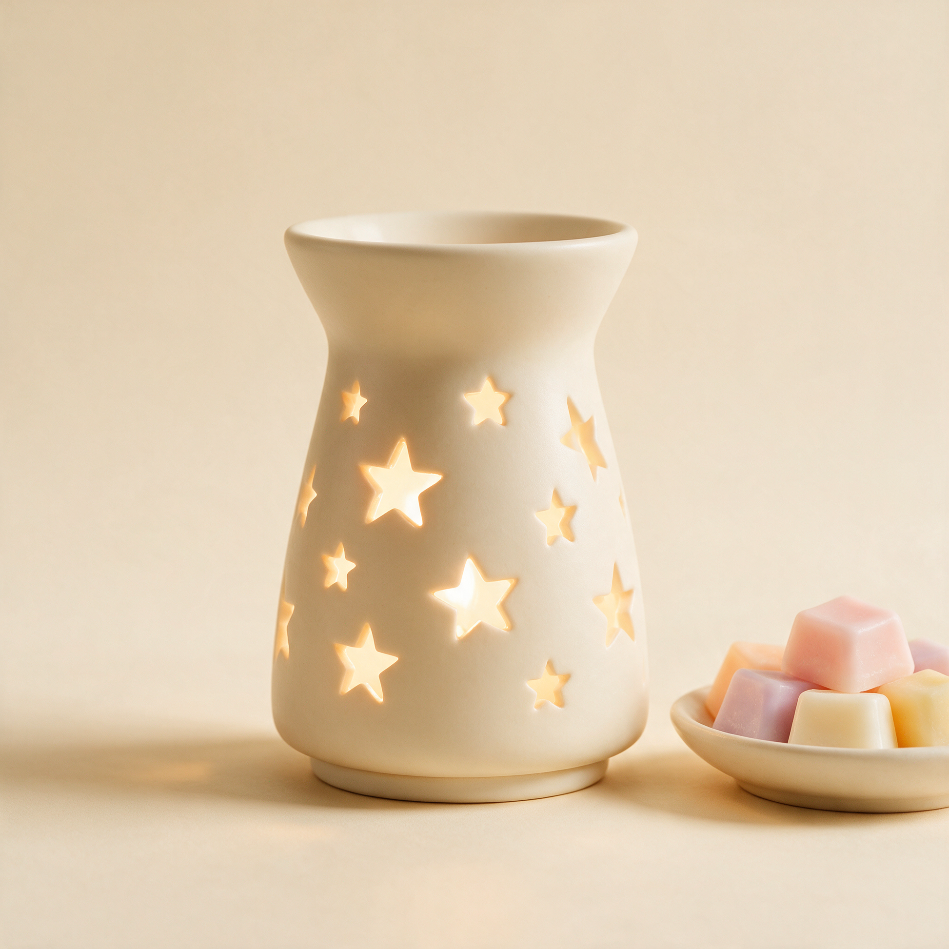 The Melt electric wax warmer in cream ceramic with wax melts