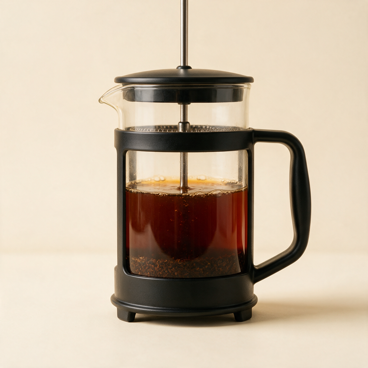 The Press French press cafetiere with glass carafe and black frame