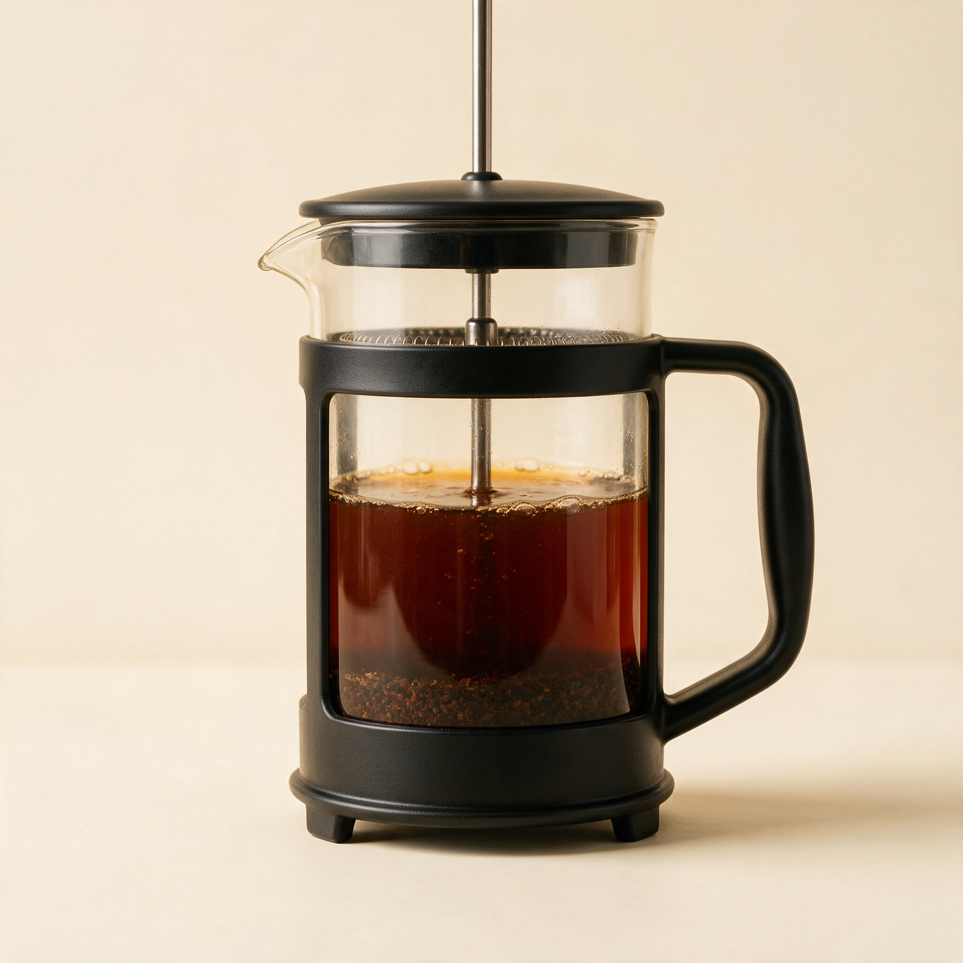 The Press French press cafetiere with glass carafe and black frame