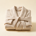 The Robe waffle weave dressing gown in oatmeal beige folded