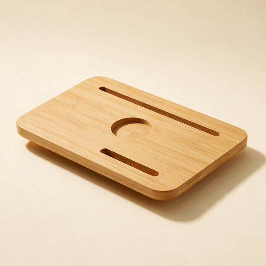 The Soak bamboo bath caddy with book and glass slots