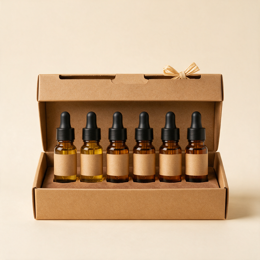 The Apothecary essential oil set of six amber bottles in gift box