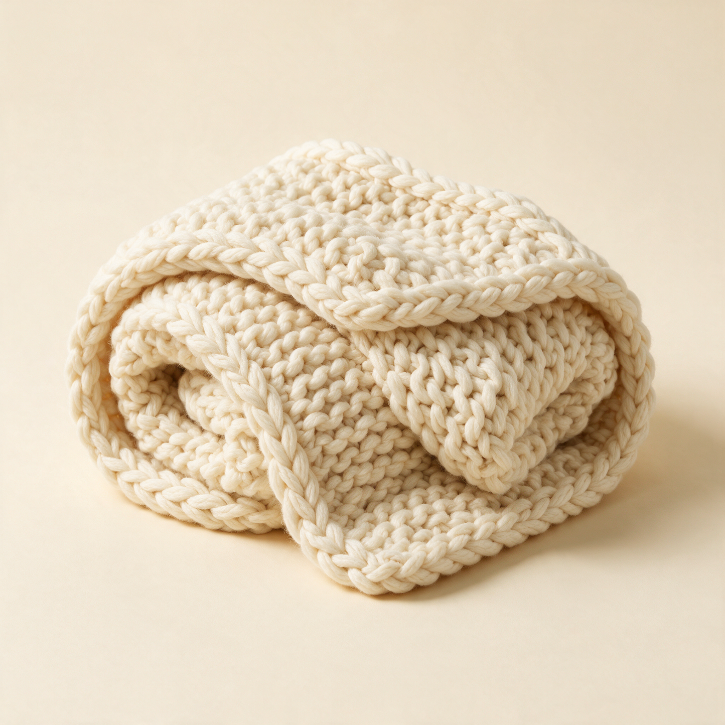 CosyKnit throw loosely rolled showing the braided knit edge