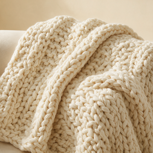 Close up of the CosyKnit throw chunky knit texture