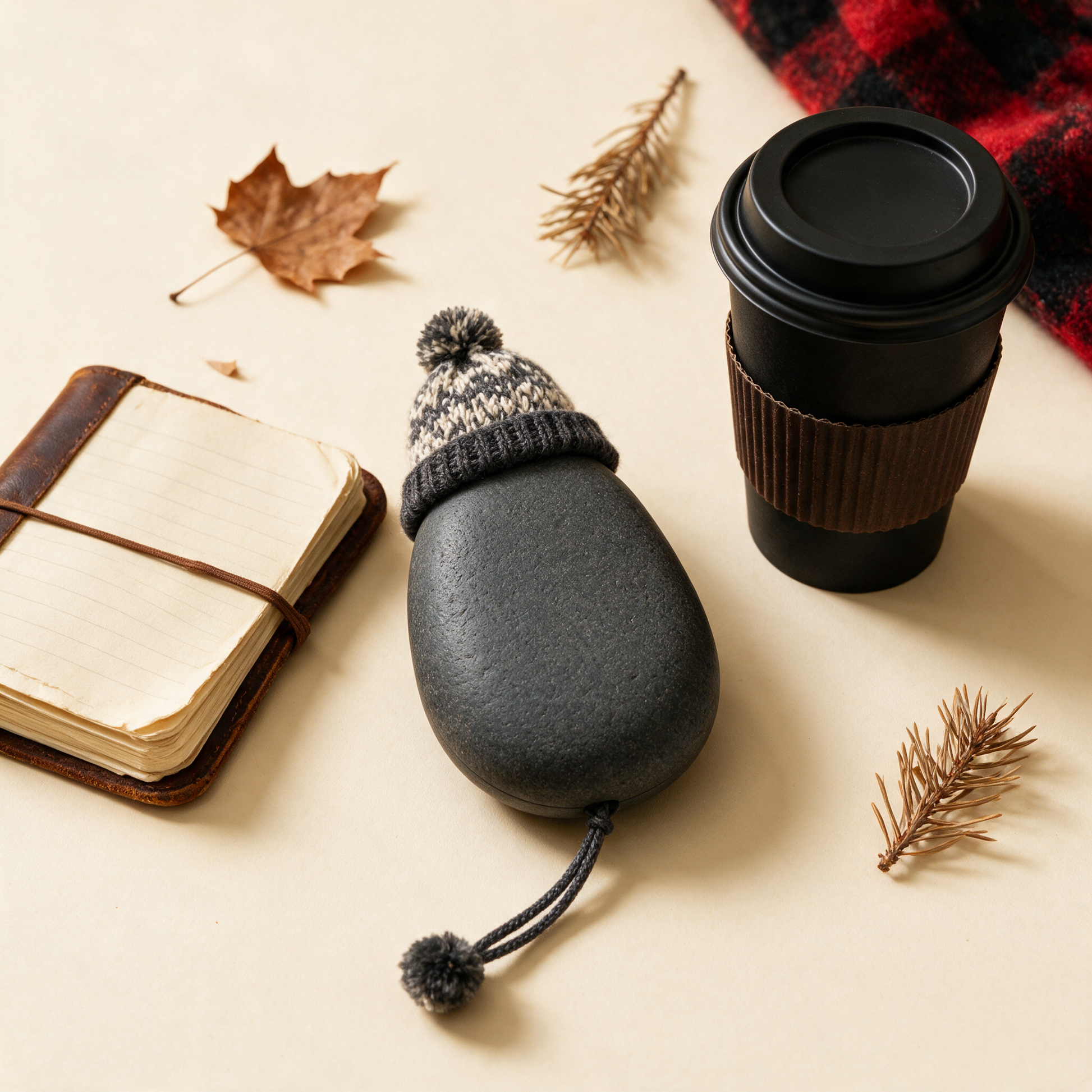 HeatPod hand warmer winter flat lay with beanie and coffee