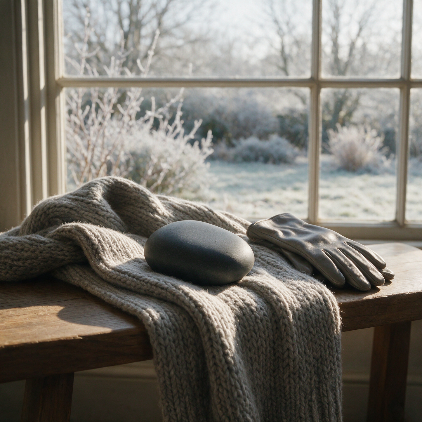 HeatPod hand warmer on a wool scarf with winter gloves