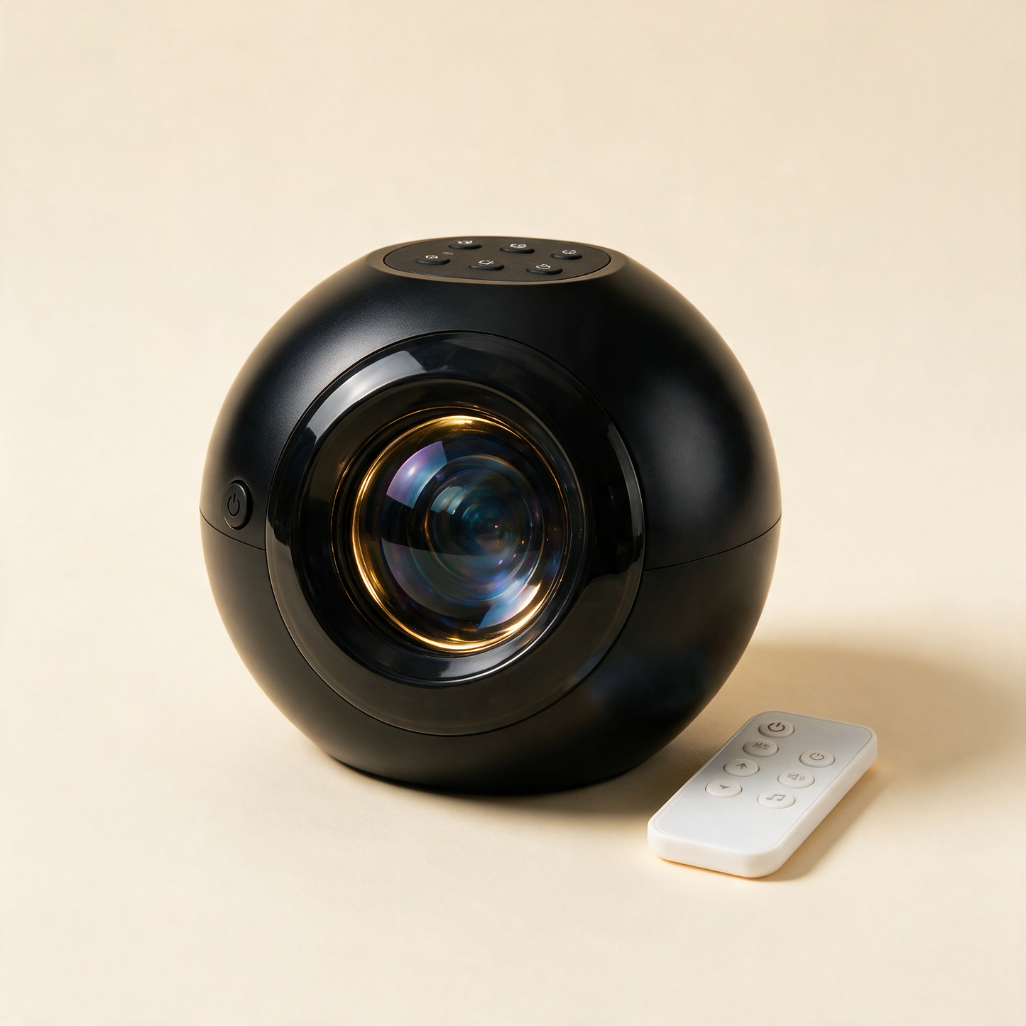 GalaxyGlow projector with remote at a three quarter angle
