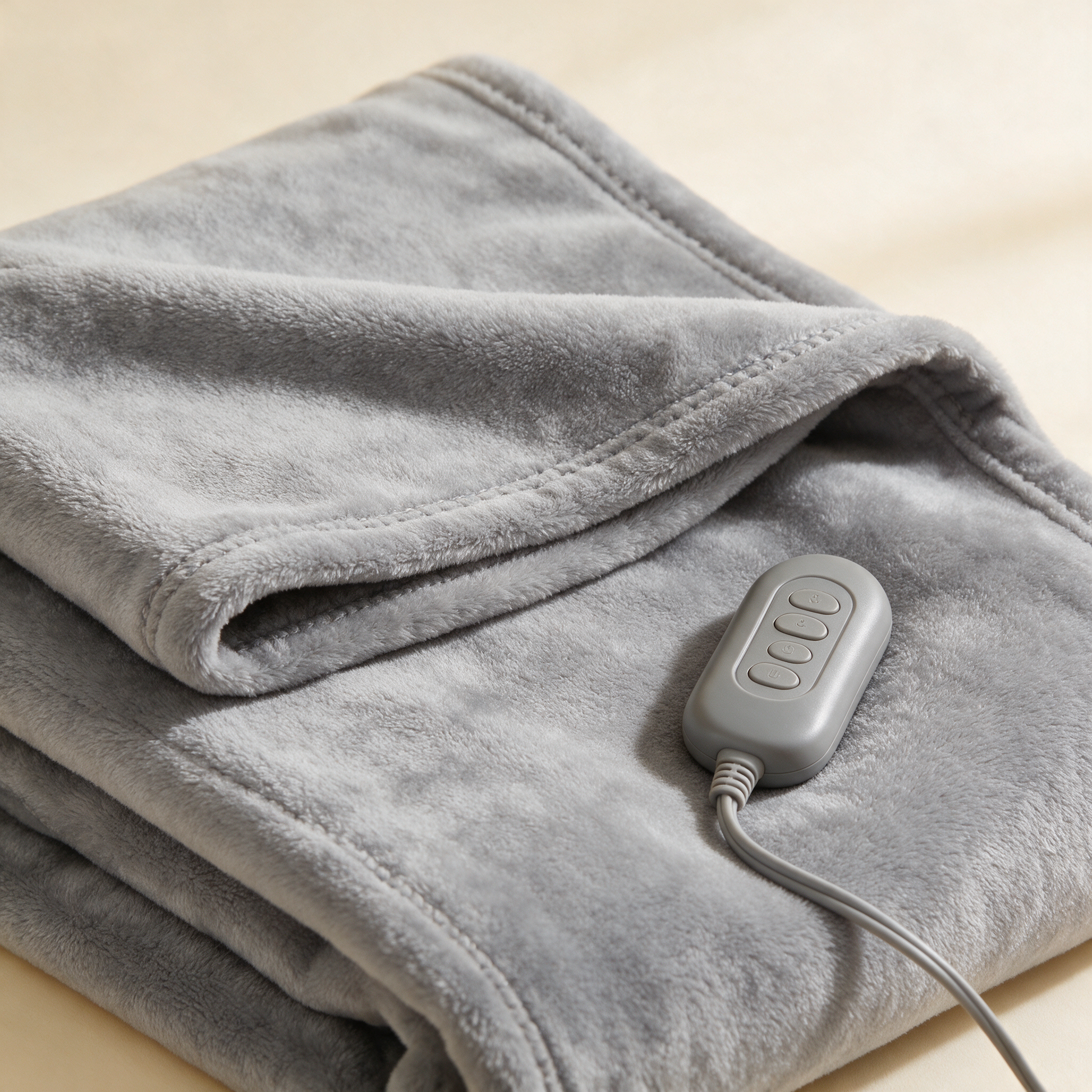 Close-up of The Hearth heated throw fleece texture and controller