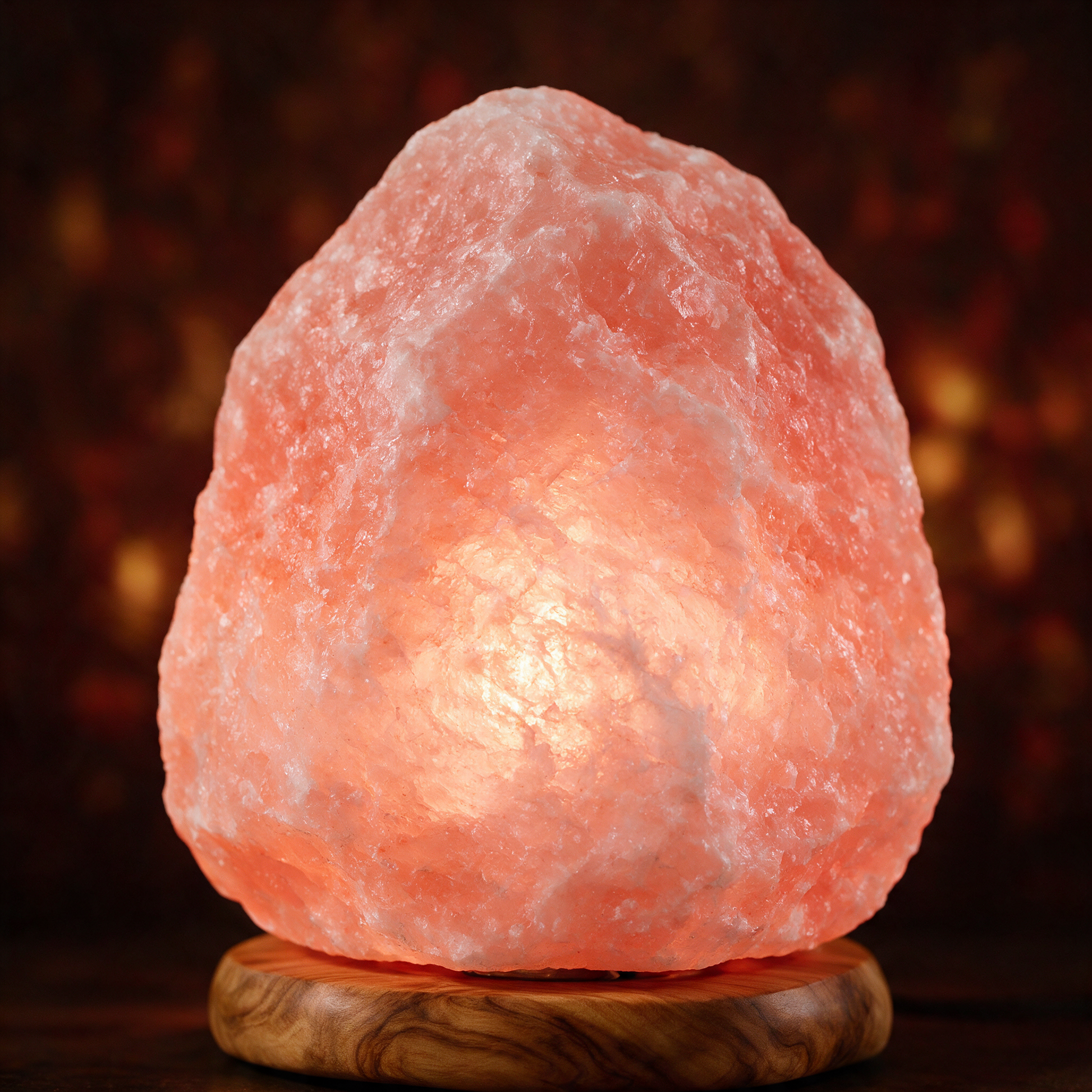 Close-up of The Glow salt lamp crystal texture lit from within