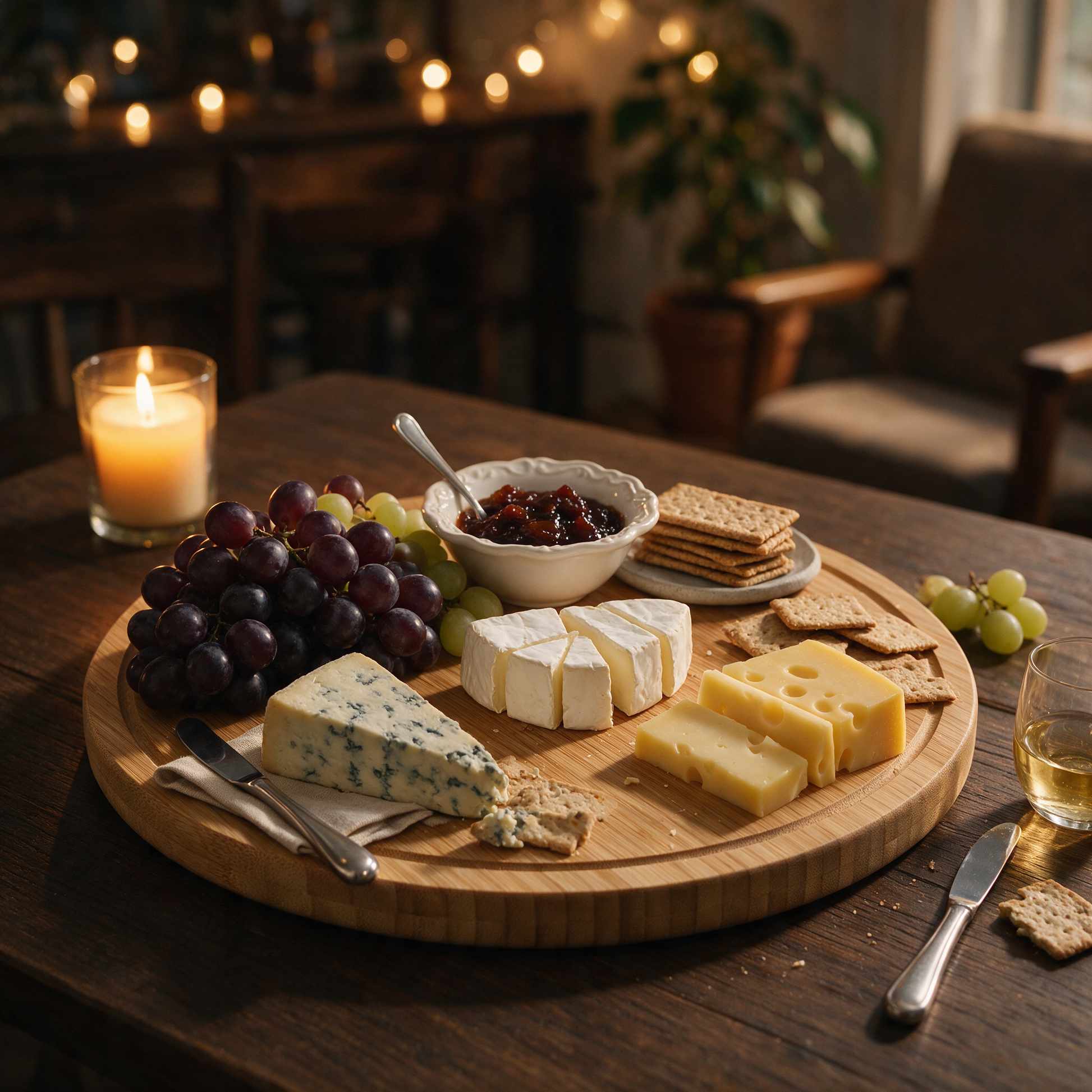 The Grazer cheese board styled with cheeses, grapes and crackers