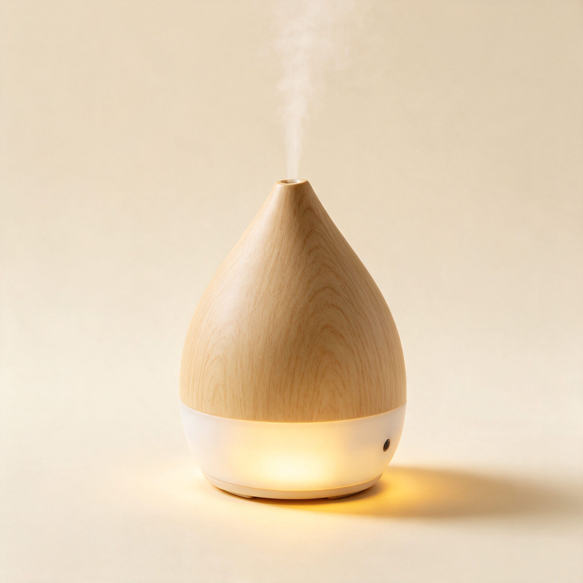 AromaCloud wood grain diffuser with frosted base at an angle