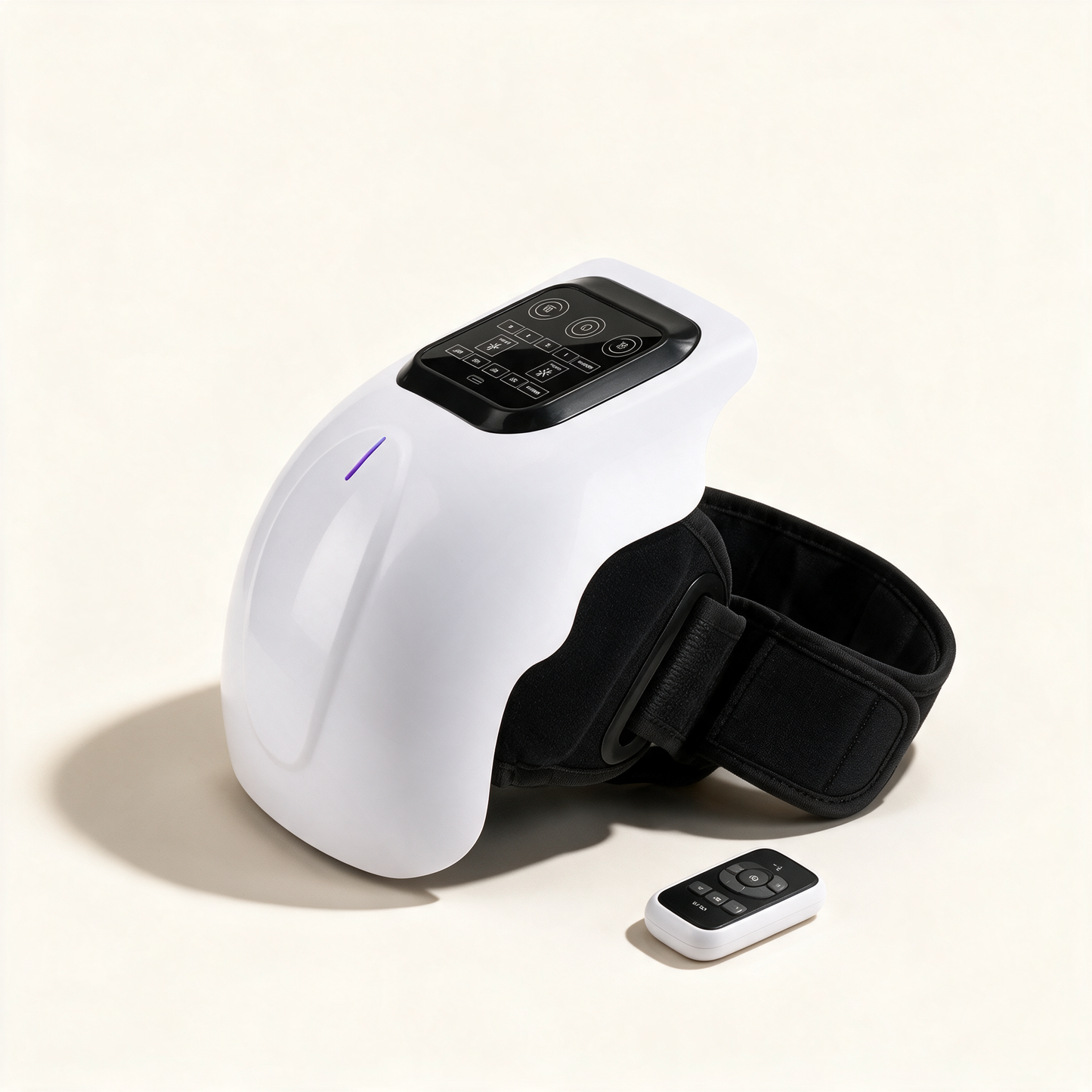 KneeEase knee massager with strap open and remote