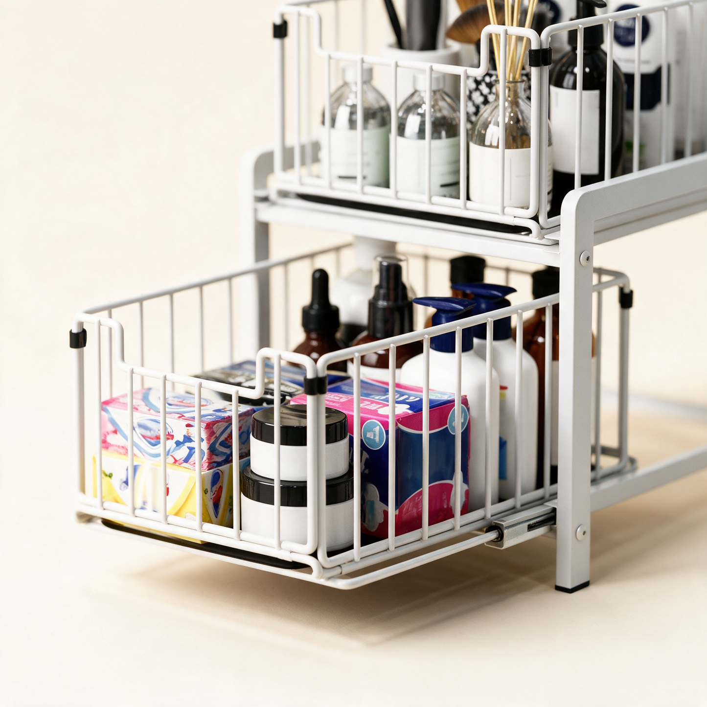 Close-up of the SinkSpace sliding basket on its rail