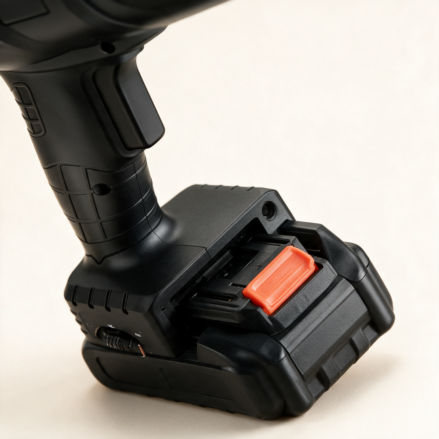 Close-up of the LeafEase battery, trigger and speed control