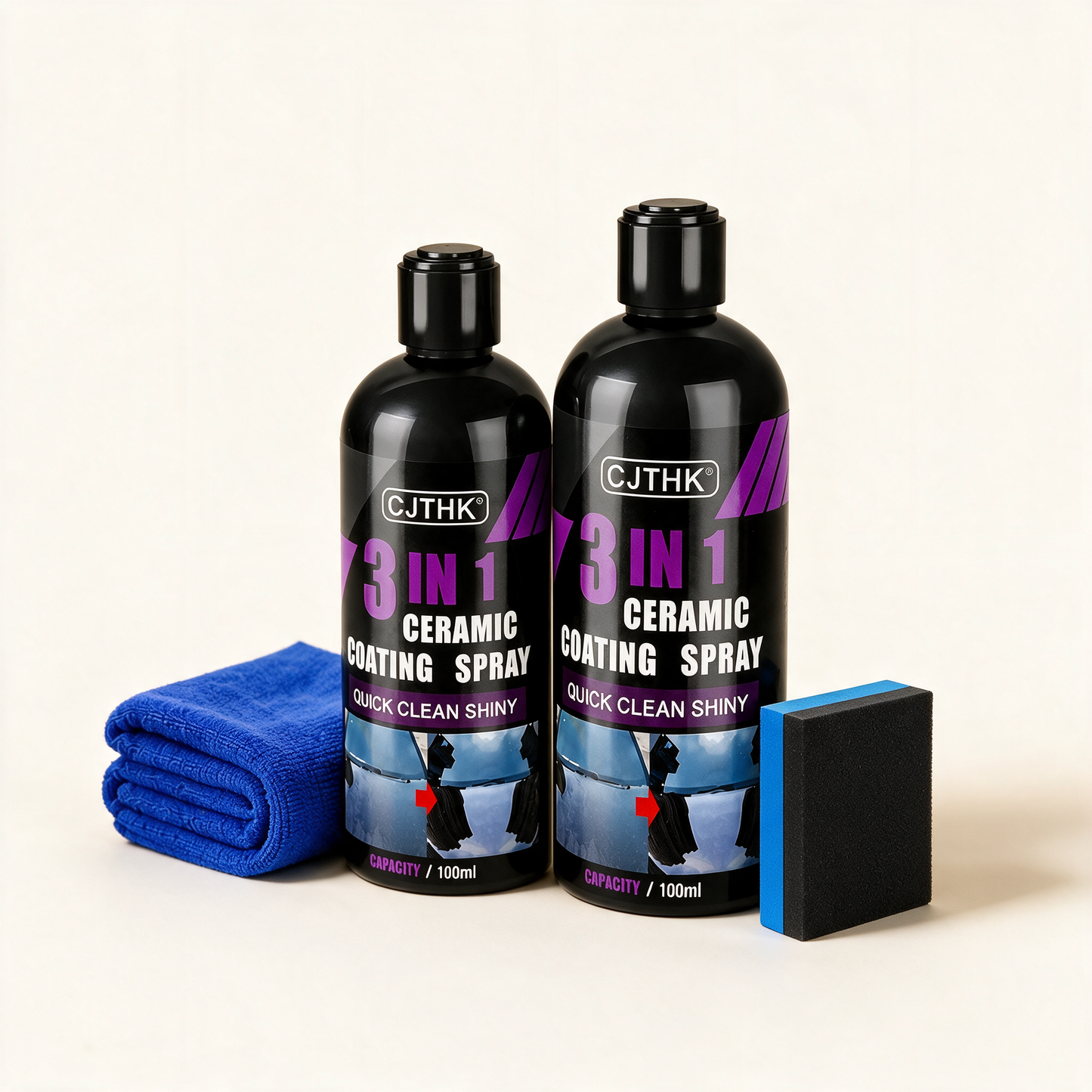 GlossGuard 3-in-1 ceramic coating spray 2-pack with microfibre cloth and applicator