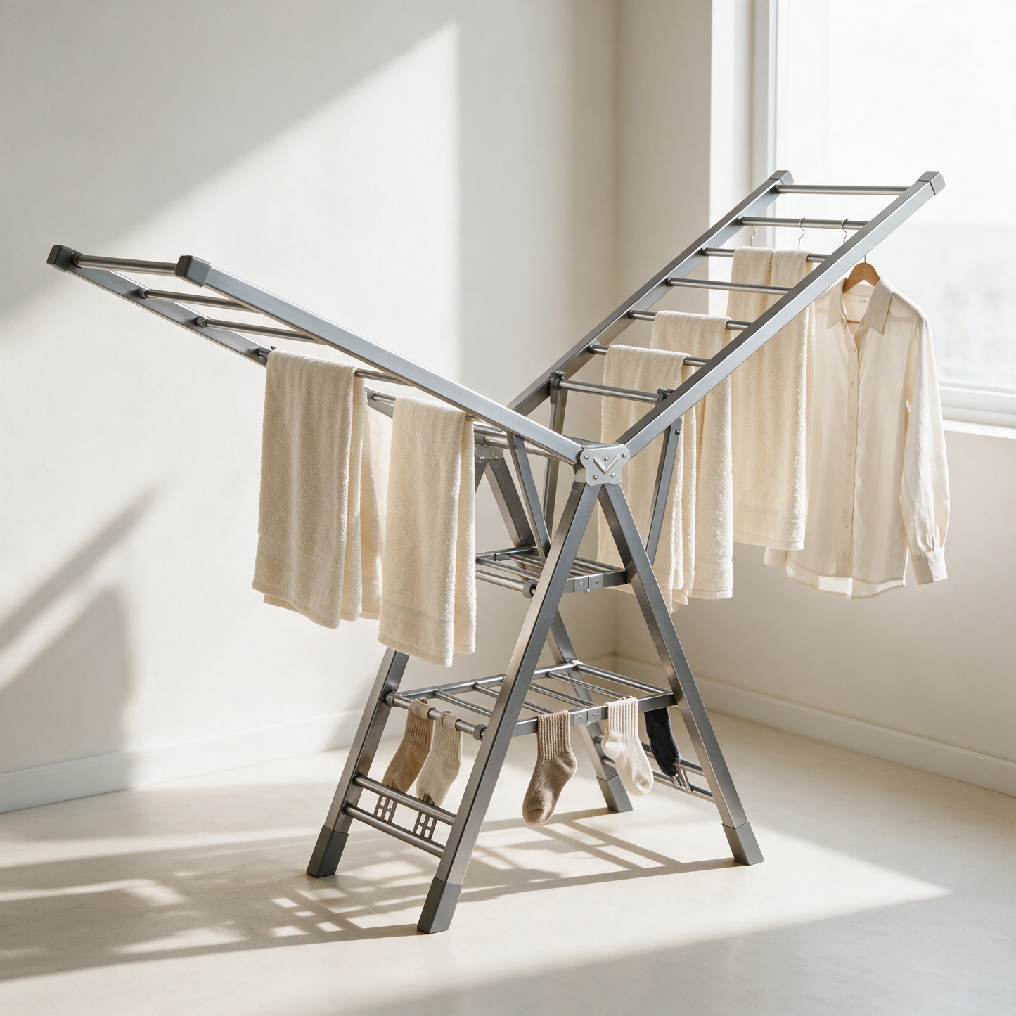 DryEase airer drying towels in a utility room