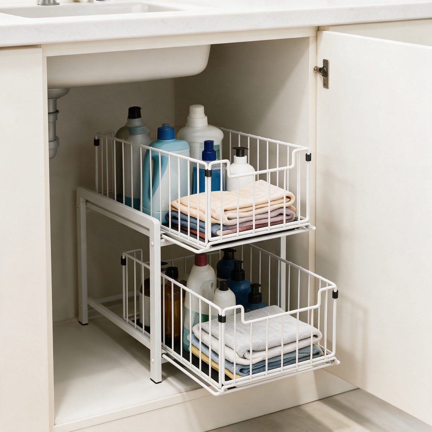 SinkSpace organiser installed under a kitchen sink