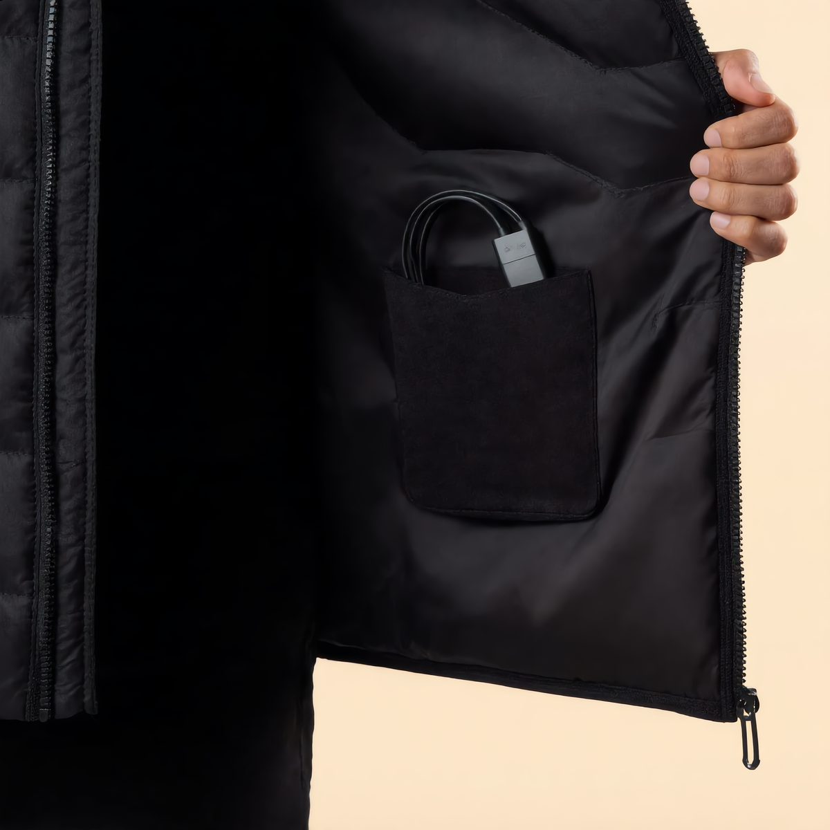 Inside pocket with USB heating connector