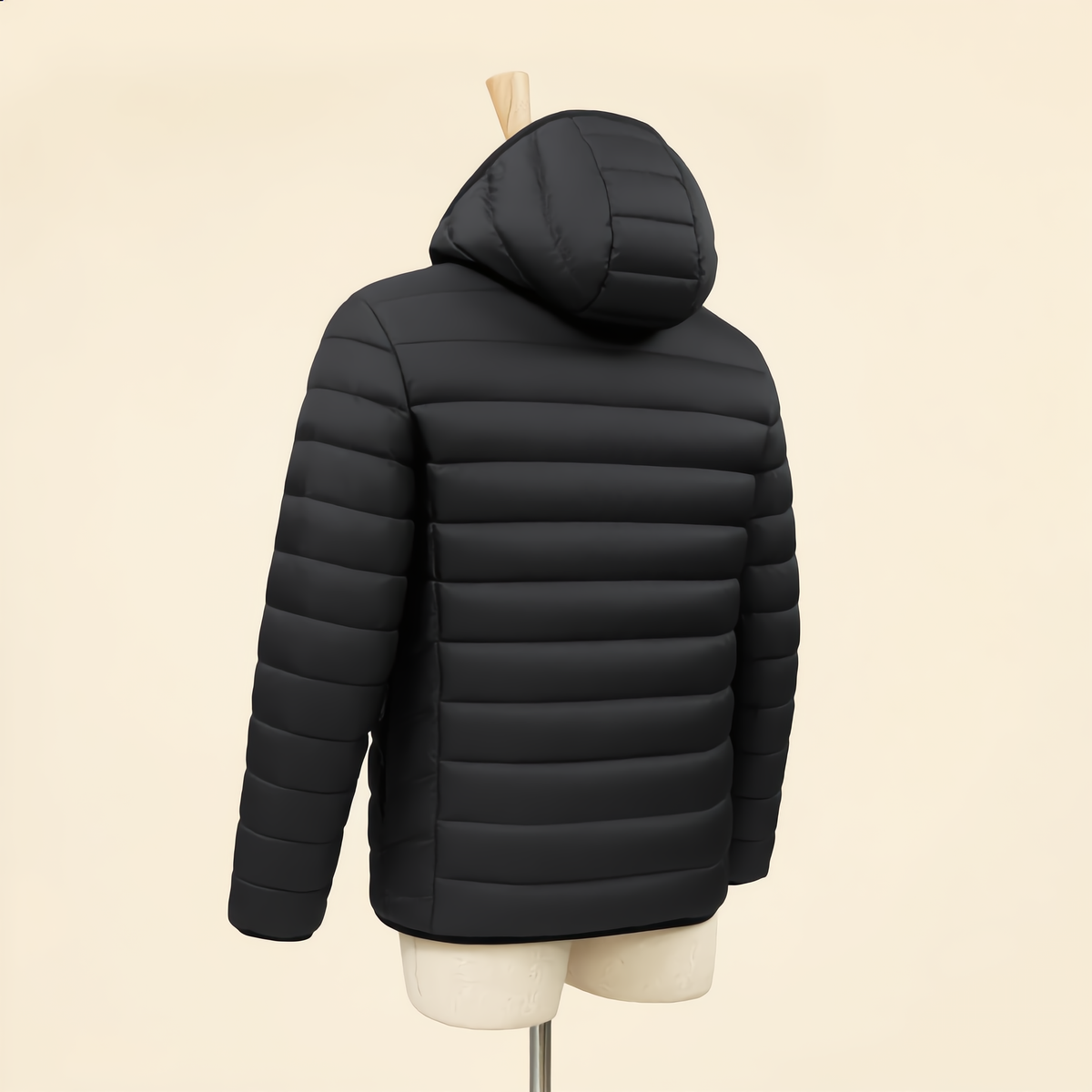Back view of the heated jacket showing the hood