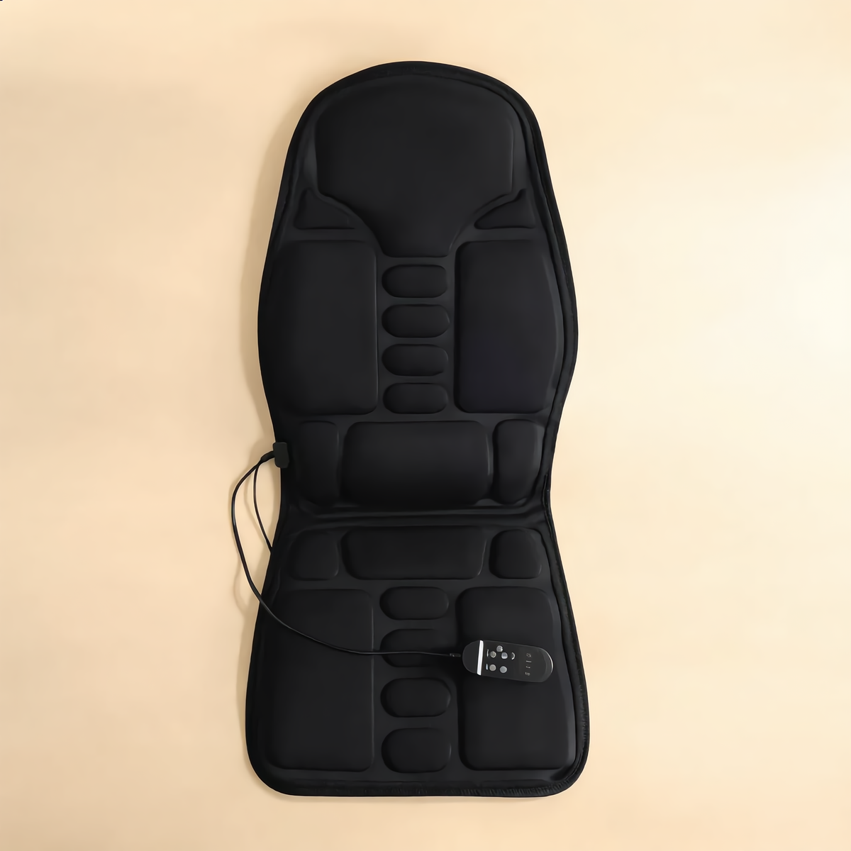 Massage cushion laid flat with its remote control