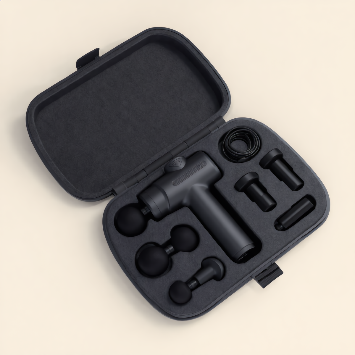 Open carry case with the massage gun and eight heads