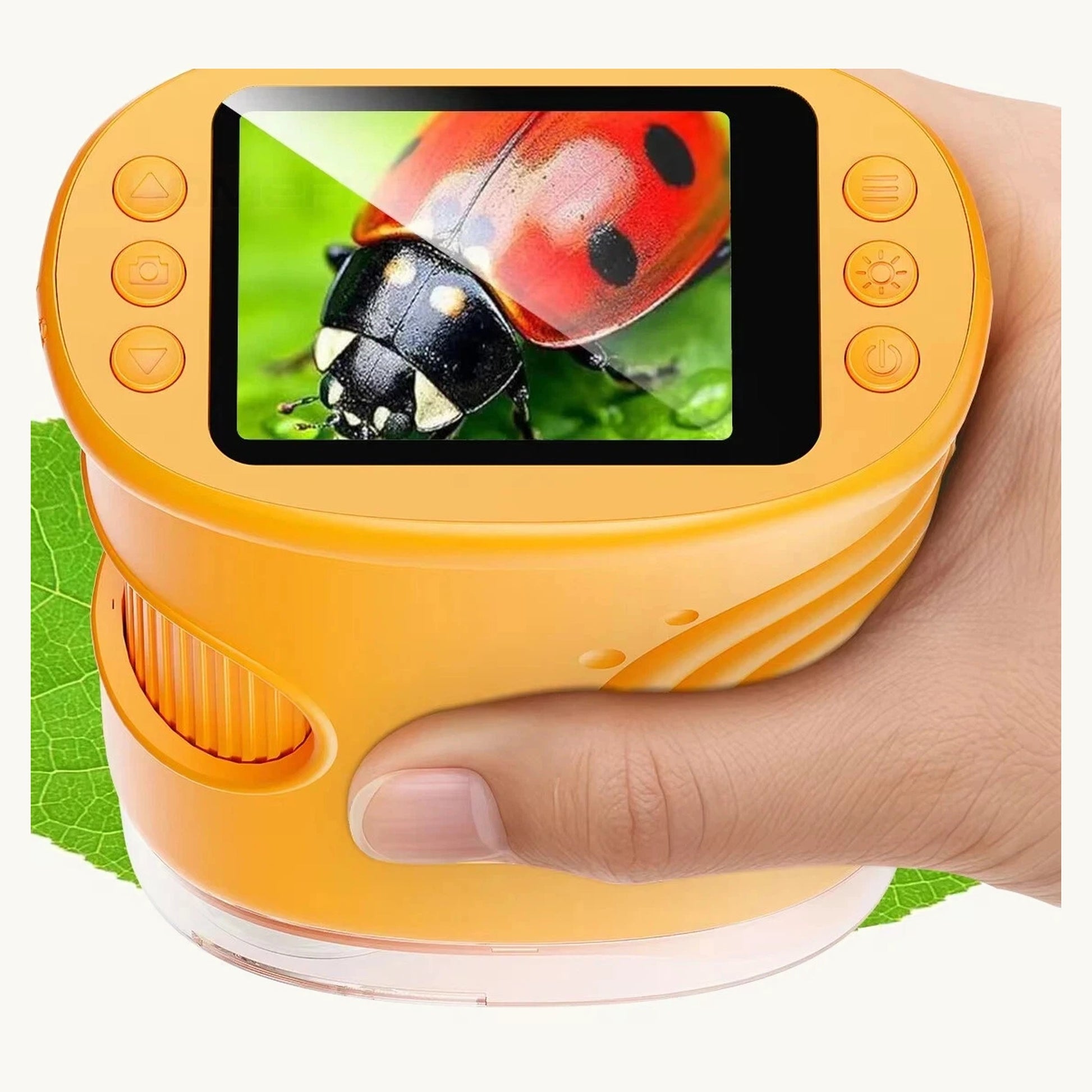 MicroExplorer handheld kids microscope held in a child's hand