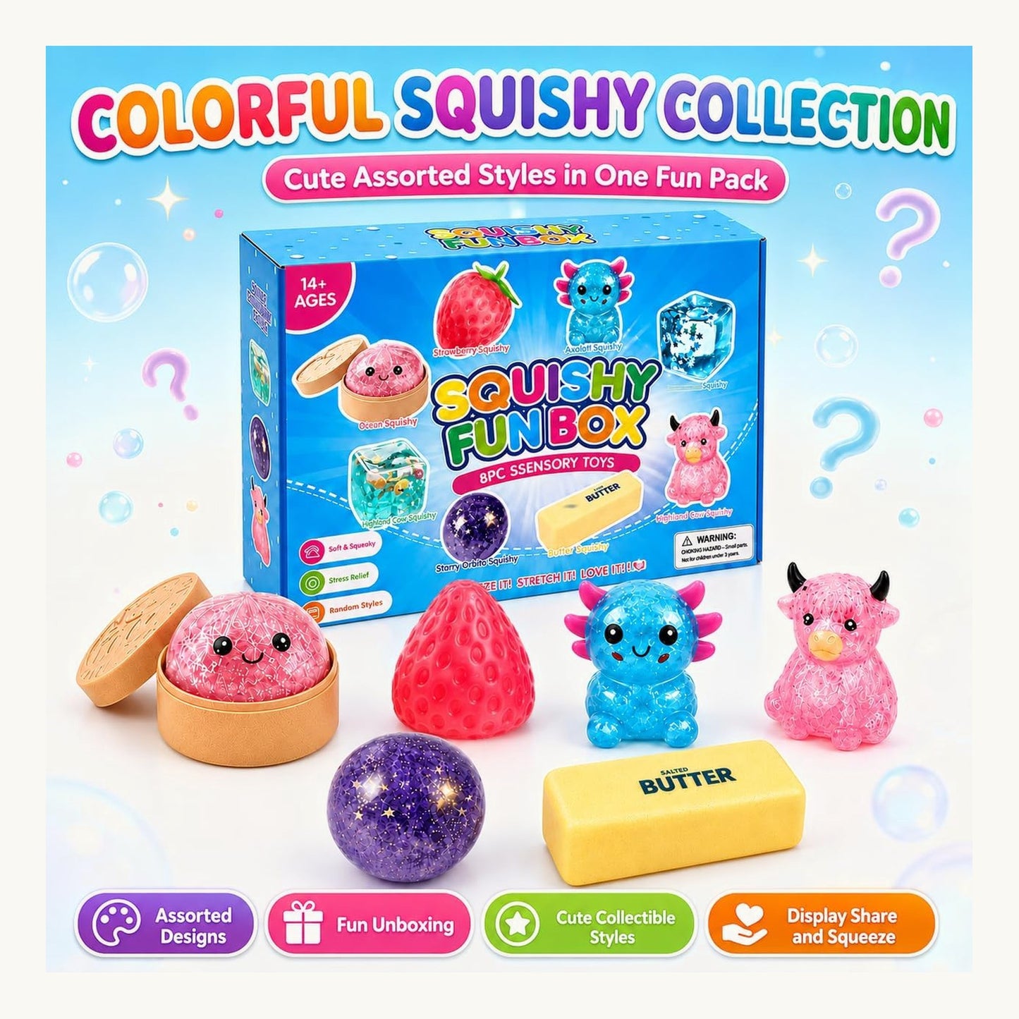 Colourful squishy collection - assorted styles in one fun pack